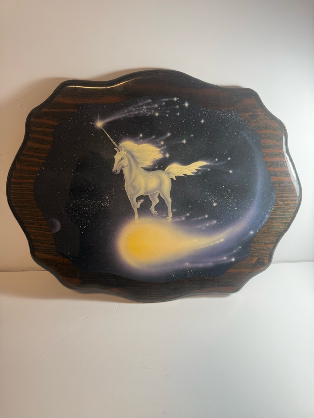 Vintage 80s Wooden Unicorn Sue Dawes Or Andy Mack Wall Hanging Plaque Folk Art